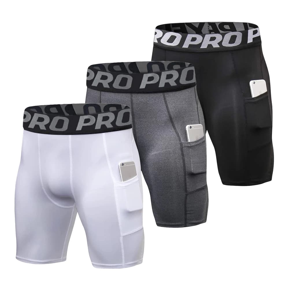 Men's Gym Shorts with Pockets, Compressive Leggings, Polyester Boxers, Athletic Tights for Running and Basketball