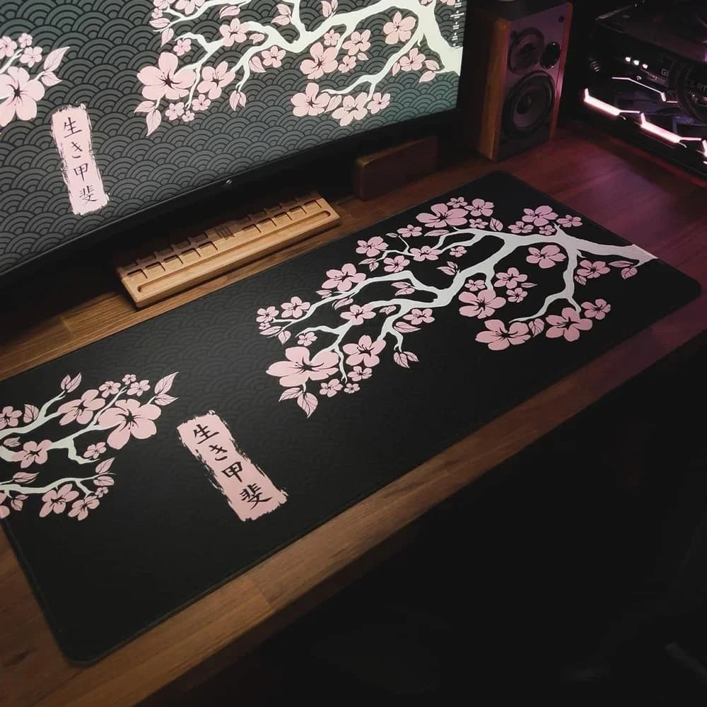Japan Sakura Mousepad Kawaii tappetino da scrivania in bianco e nero tappetino per Mouse grande tappetino per Mouse per Laptop tappetino per Mouse per Laptop accessori da gioco tappetino in gomma
