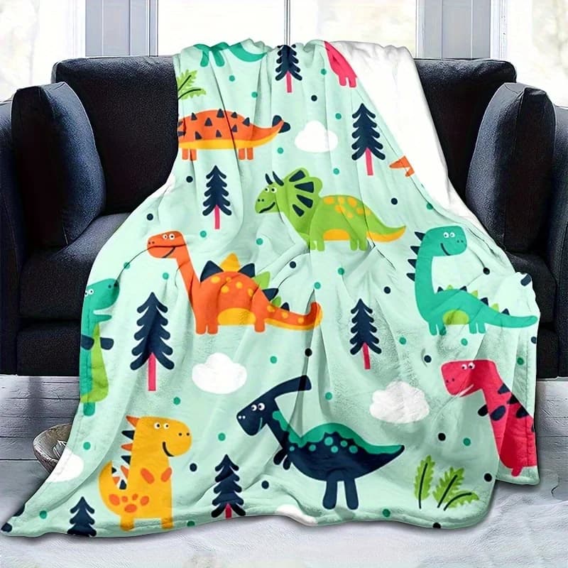 Coperta in flanella di dinosauro 3D da 1 pezzo: colorata, leggera e morbida per bambini, fodera per divano di piccole dimensioni