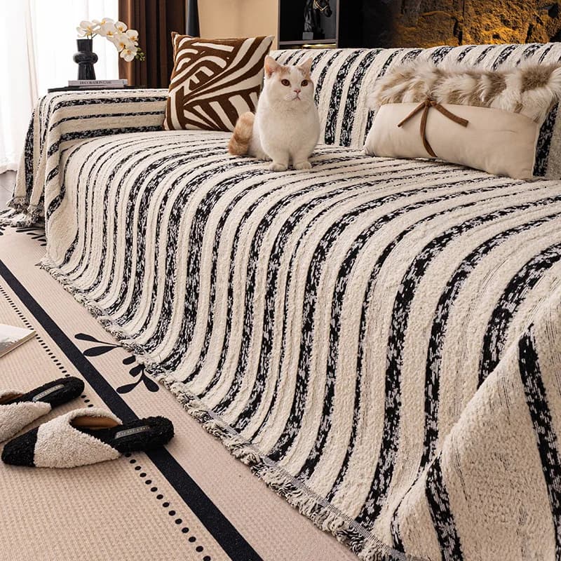 Thickened Striped Simple Sofa All Cover Anti-Slip Warmth Scratch Universal Sofa Towel Multifunctional Decorative Blankets