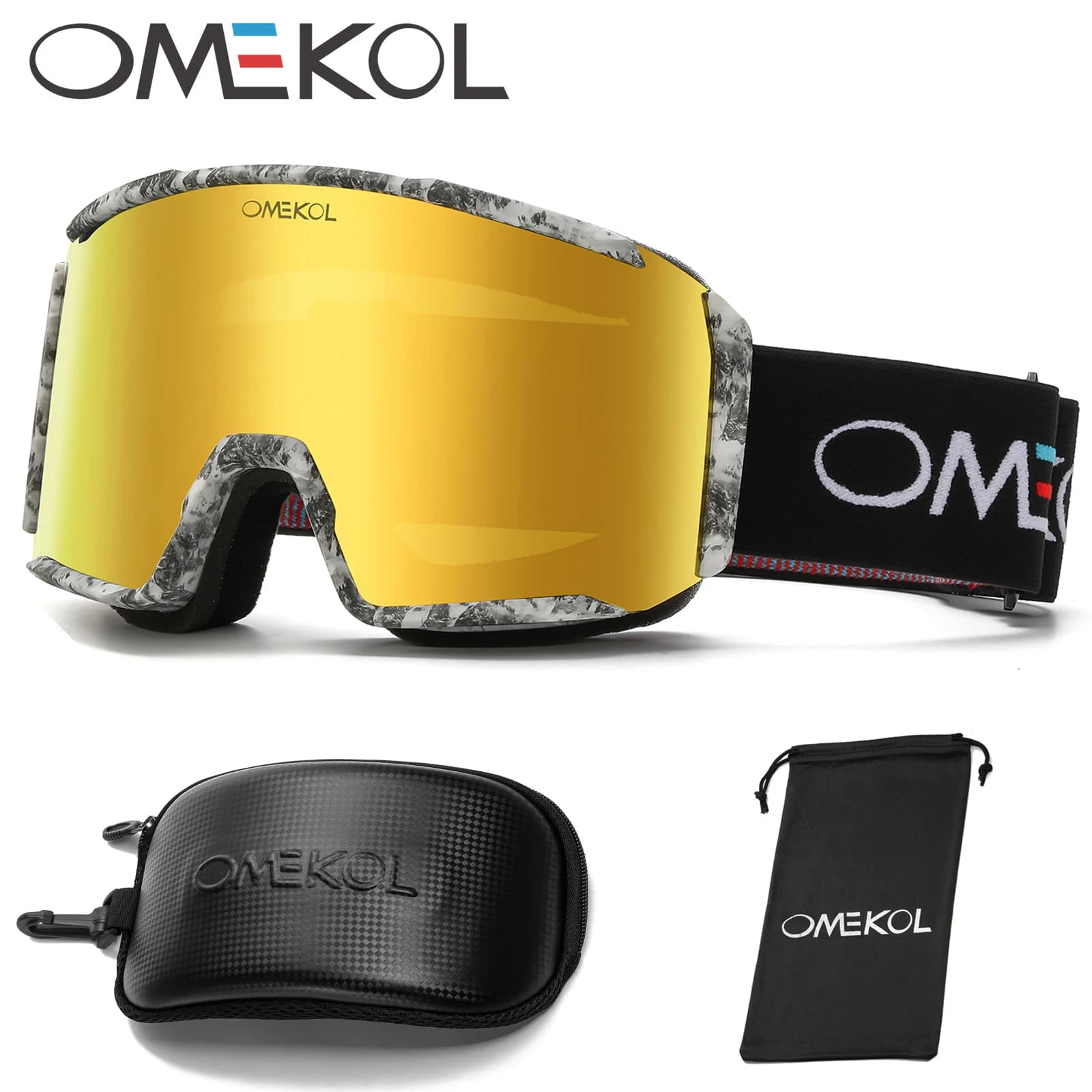OMEKOL Marca UV400 Doppi Strati Anit-Fog Occhiali di Sicurezza Uomini Sport All'aria Aperta Occhiali Da Sci Donne Neve Snowboard Motoslitta Occhiali