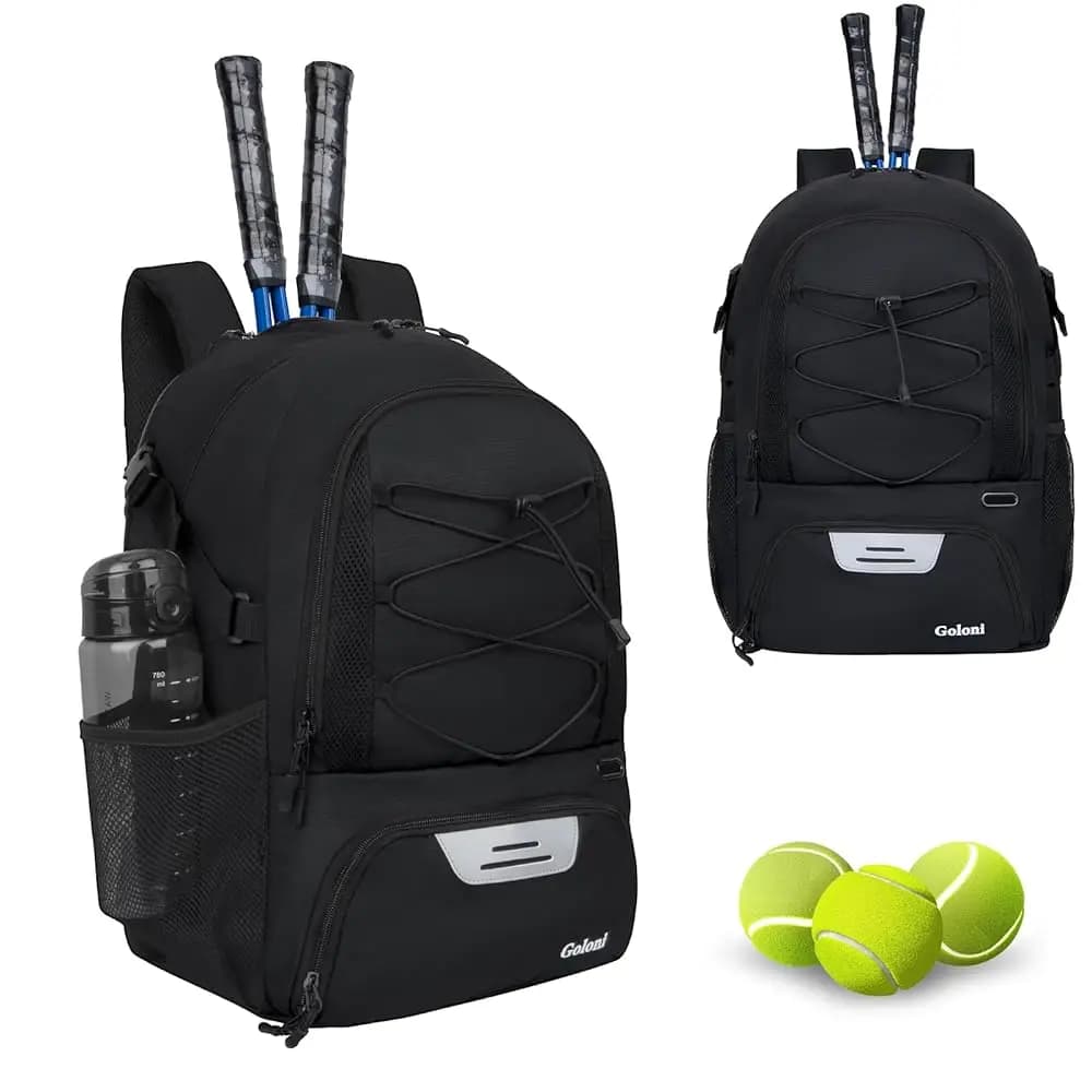 Zaino da tennis, borsa da tennis con gancio per recinzione e scomparto ventilato per scarpe, contiene 2 racchette da tennis