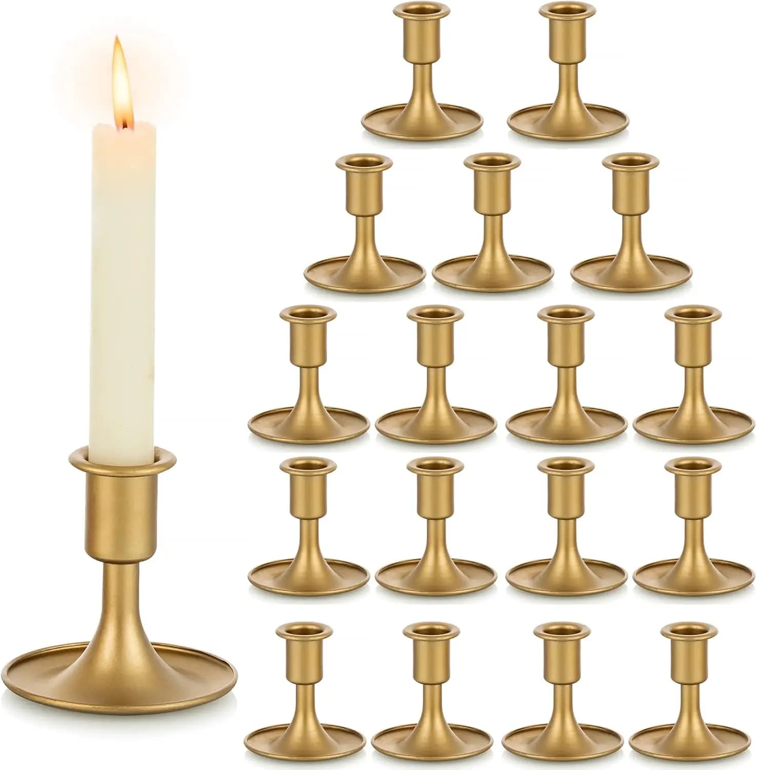 Set di 18 Portacandele a Stelo Dorati per Decorazioni Domestiche, Matrimoni, Centrotavola Natalizi