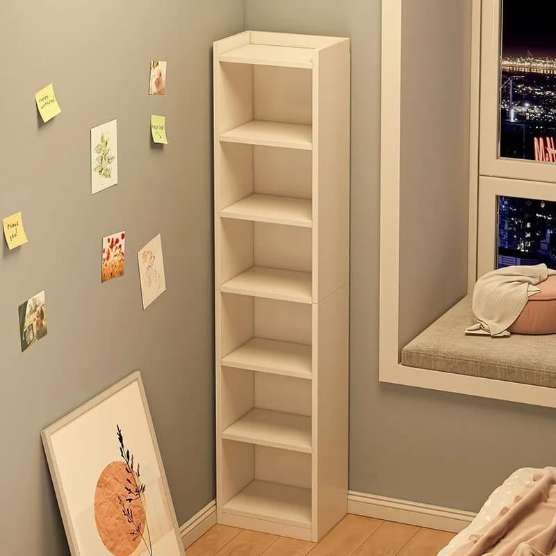 Piccola libreria tra le crepe, semplice scaffale per riporre oggetti, scaffale da camera da letto dal pavimento al soffitto, libreria stretta