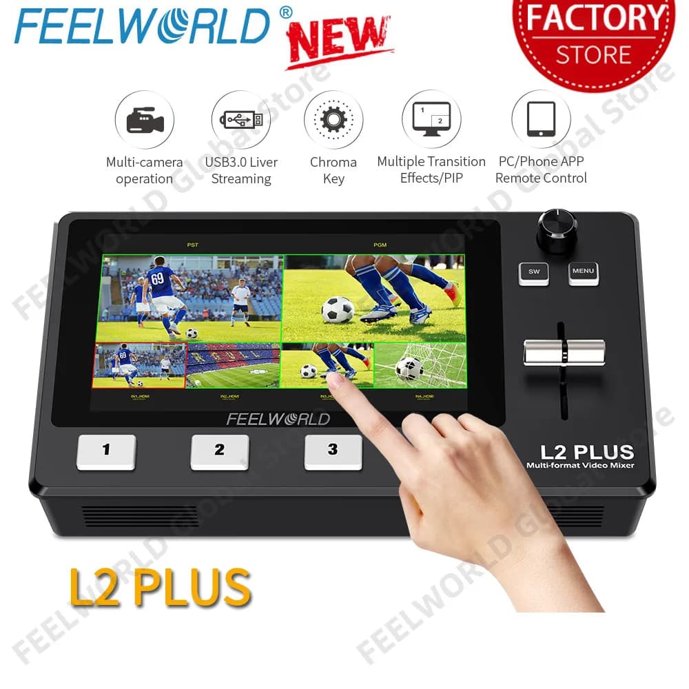 Do Brasil FEELWORLD L2 PLUS Switcher Video Mixer Multi-camera with Touch Screen 5.5 inch Chroma Key USB3.0 for Streaming Live