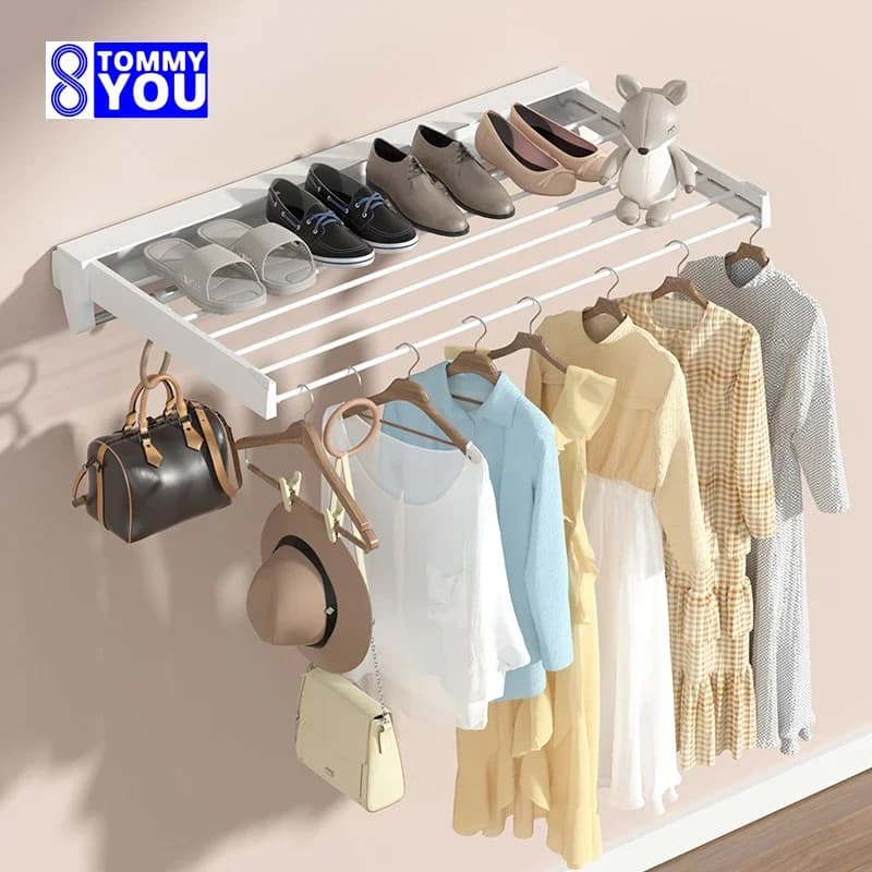 Invisible Telescopic Clothes Hanger Multifunctional Bathroom Towel Rack Indoor Balcony Folding Telescopic Coat Rack