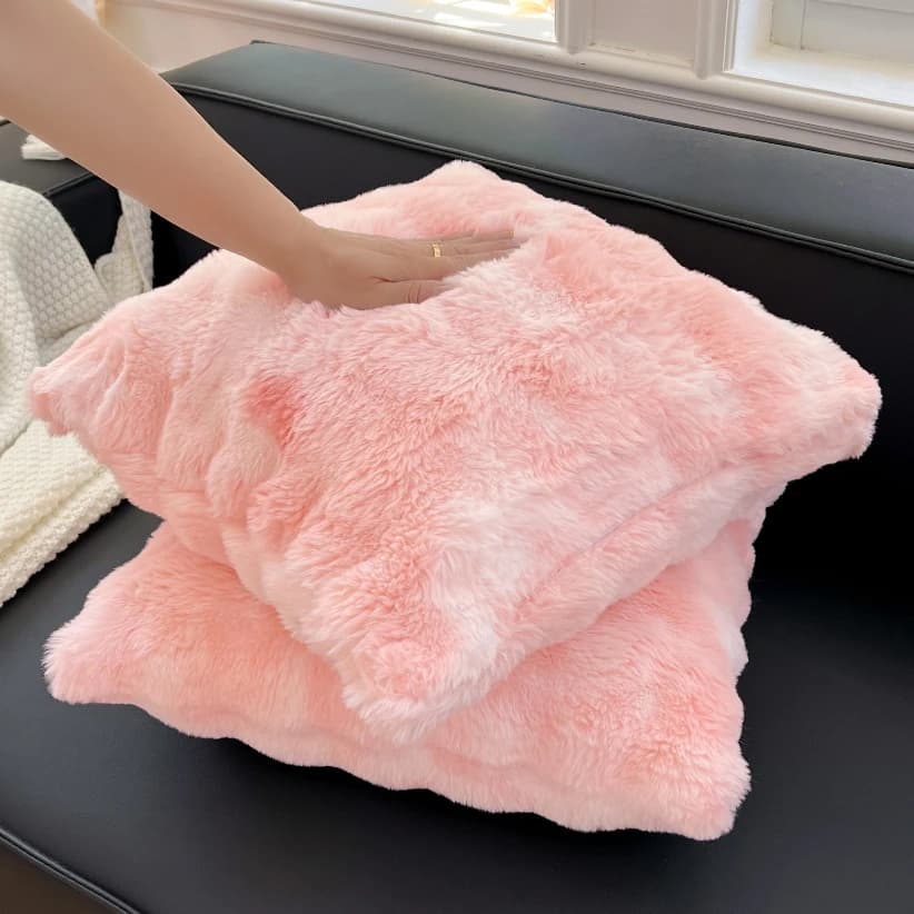 Faux rabbit fur cushion cover, soft, blurred, decorative cushion cover for sofa, bed, chair, sofa, white, pink, brown, 50 cm x 50 cm