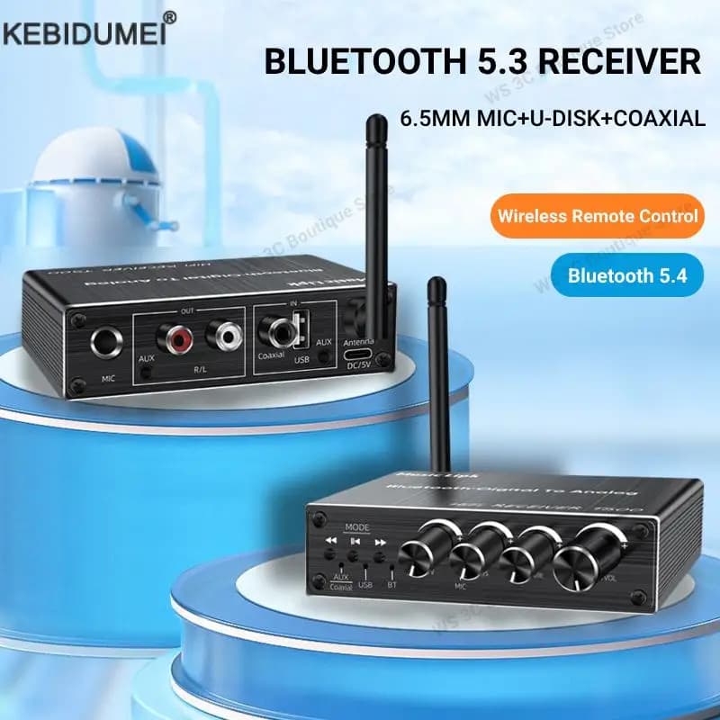 Ricevitore audio Bluetooth 5.4 USB U-Disk Play Adattatore wireless 2RCA 3.5MM AUX Coassiale 6.5 Micrfono Karaoke per altoparlante per kit auto