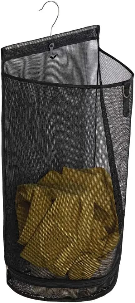 Semi Round Storage Mesh Bag, Collapsible Laundry Hamper with Hanger