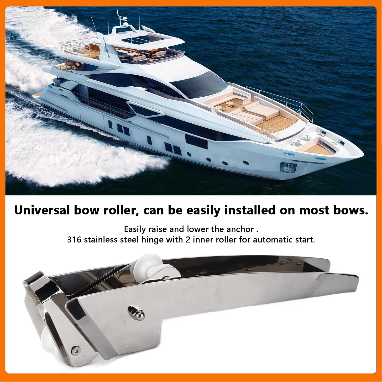 Staffa per rullo di ancoraggio per prua per barca da 24 pollici 22‐44 libbre Hardware in acciaio inossidabile 316 per staffa per prua per nave marina Accessori per rulli di prua