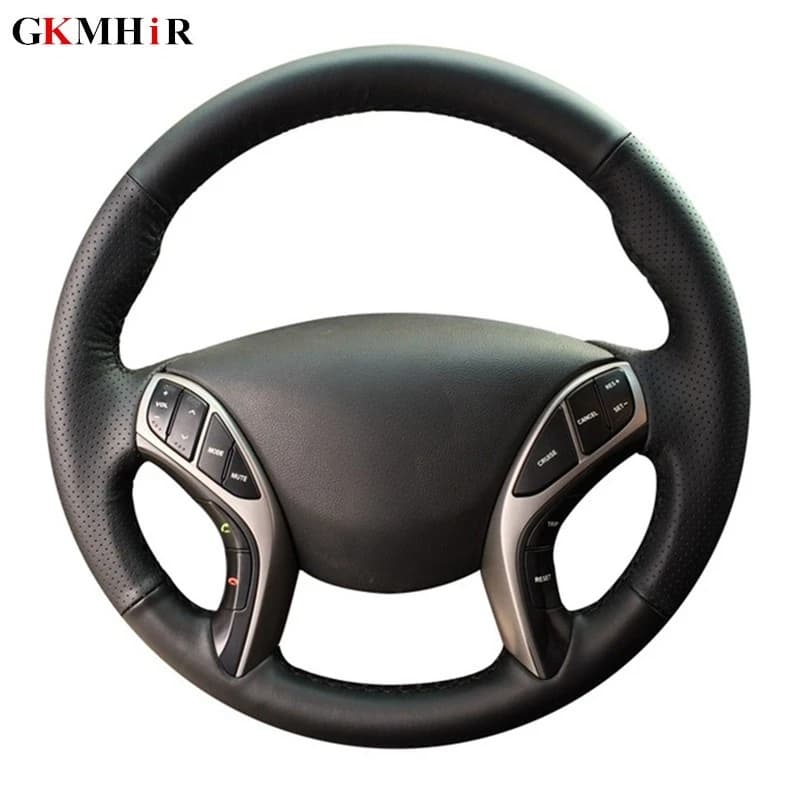 Gkmhir Morbida Pelle Artificiale Cucito a Mano Volante Auto Copertura Della Ruota di Copertura per Hyundai Elantra 2011-2016 Avante I30 2012 -2016 Nero