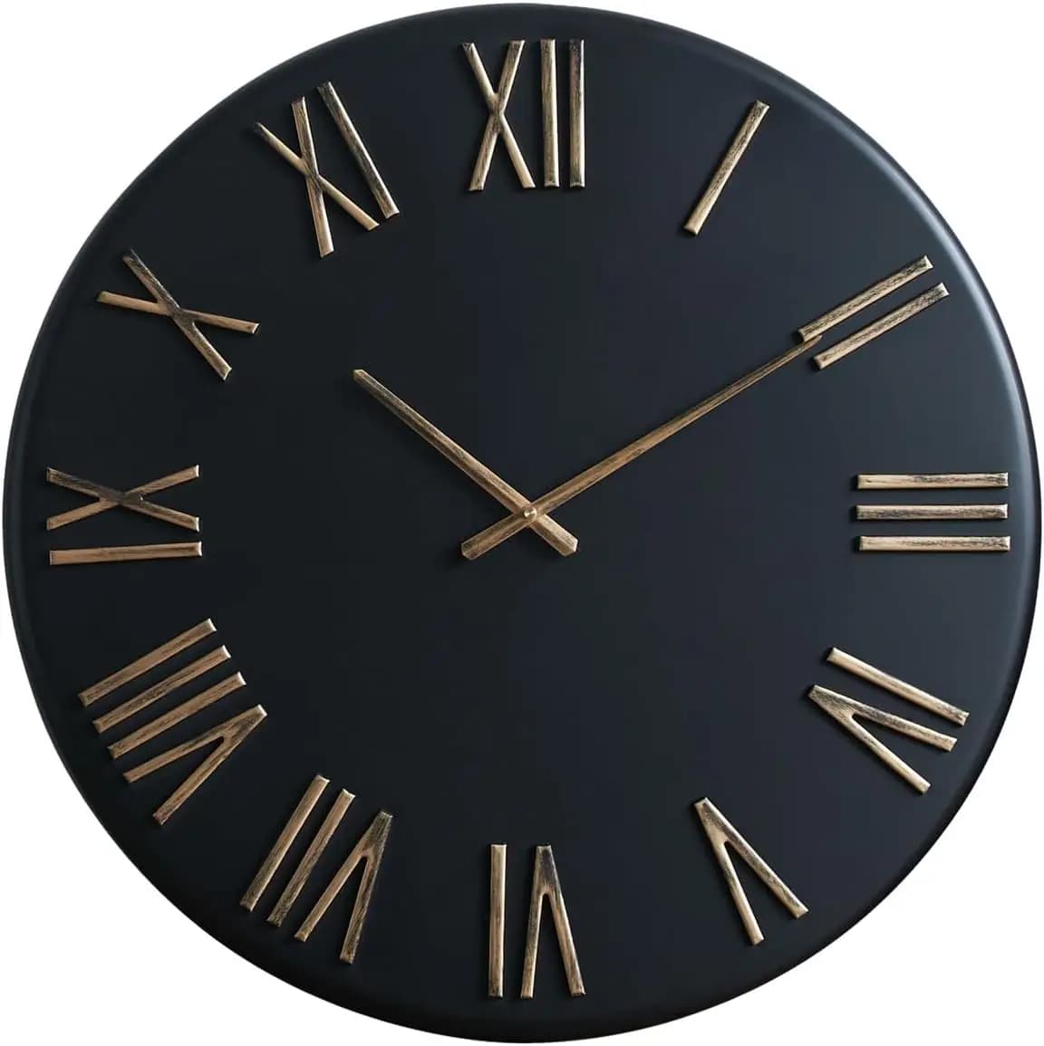 Grande Orologio da Parete Moderno - 24 Pollici, Nero Opaco con Numeri Romani Dorati, Funzionamento a Batteria per Soggiorno e Cucina