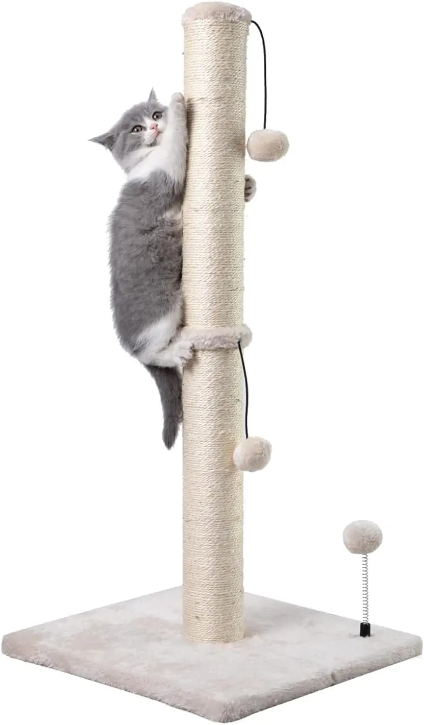 Tiragraffi per Gatti Alto 34 Pollici con Sisal e Palla Sospesa per Gatti da Interno, Beige