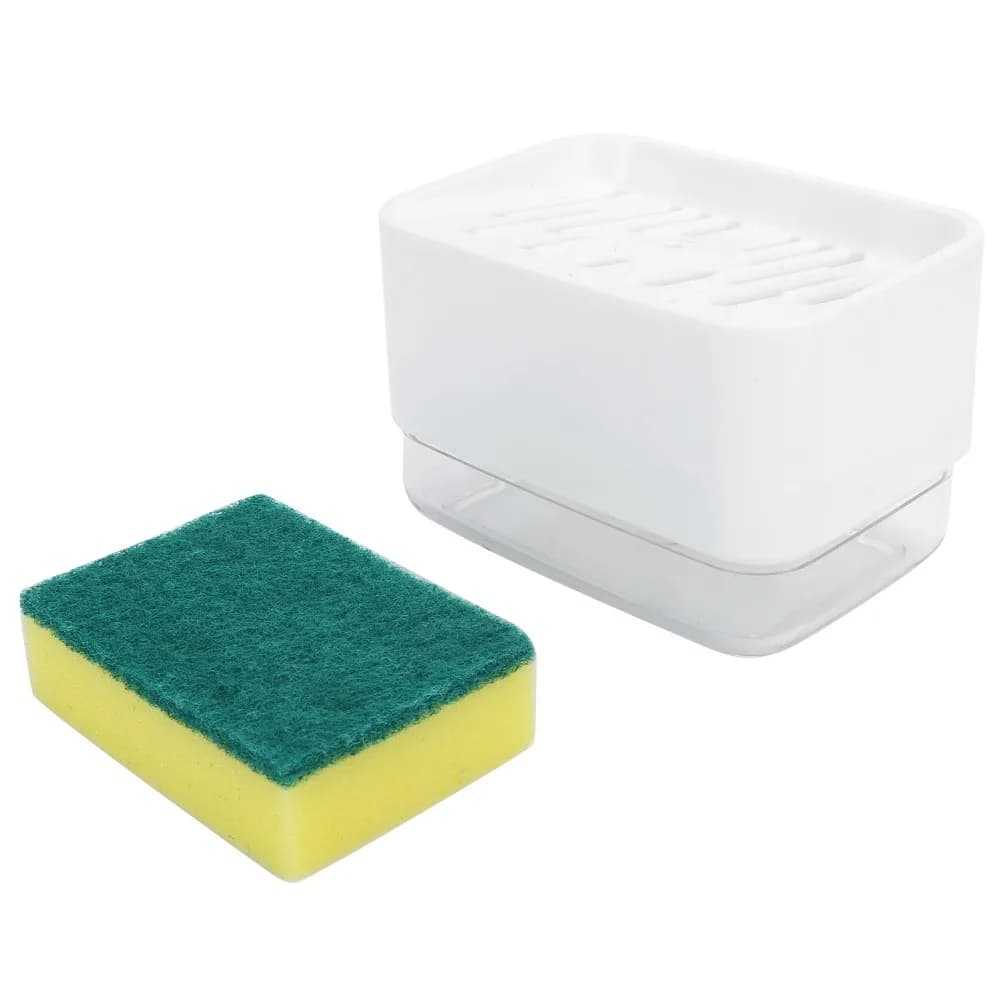 ABS PS Soap Dispenser Press Type White Grey Dish Soap Dispenser with Sponge No Waste Design Soap Dispenser Box Kitchen Sink Area