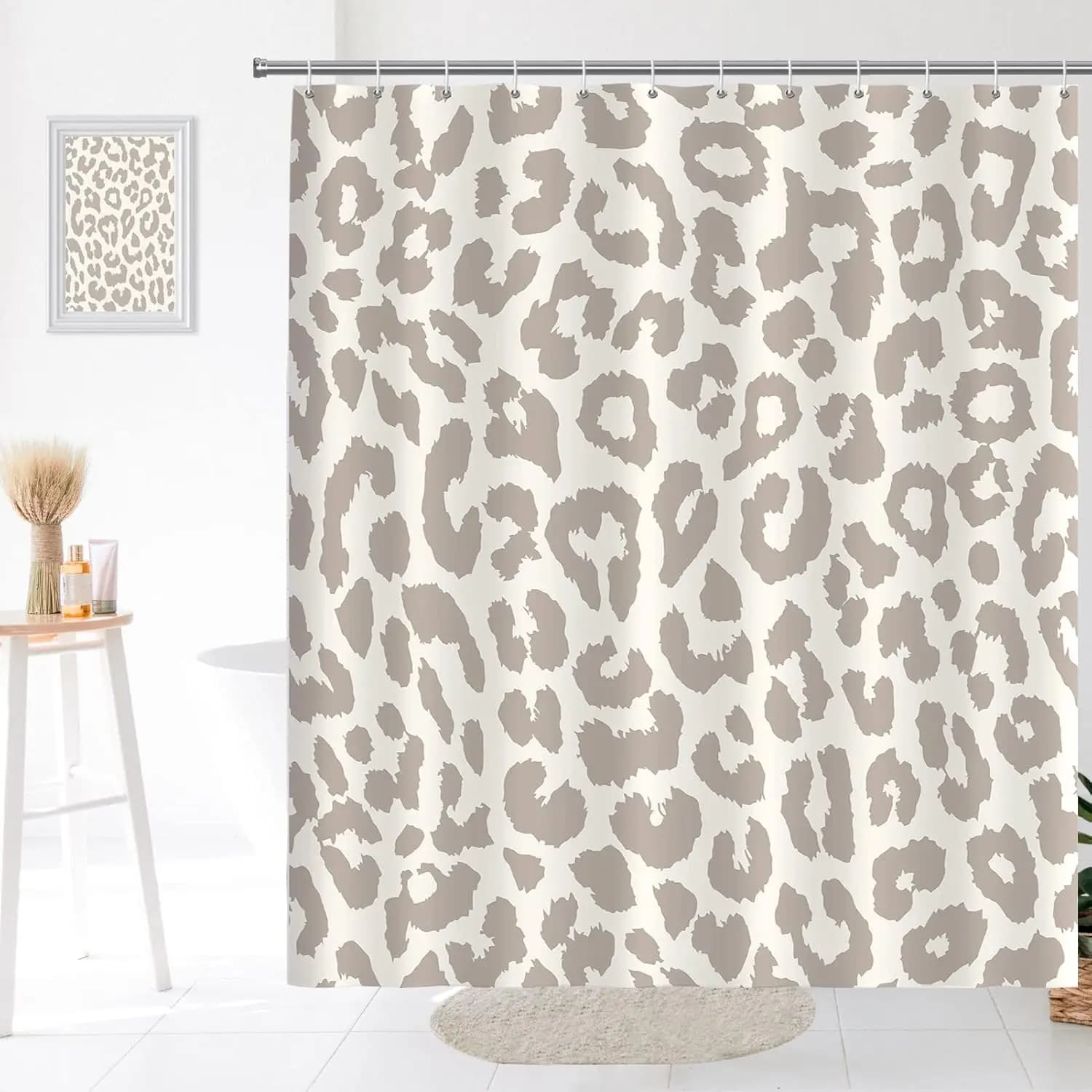 Simpatica tenda da doccia con stampa leopardata grigia, moderna e semplice decorazione per tende da bagno per vasca da bagno, tessuto in poliestere lavabile e resistente