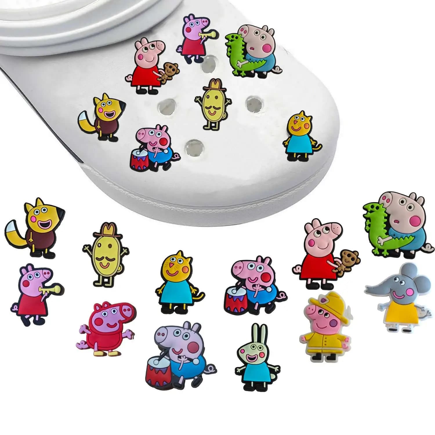 Set di 15 Fibbie per Scarpe Peppa Pig, Decorazioni Floreali in PVC Anime, Accessori Staccabili per Scarpe per Feste e Festival, Regalo di Compleanno per Bambini