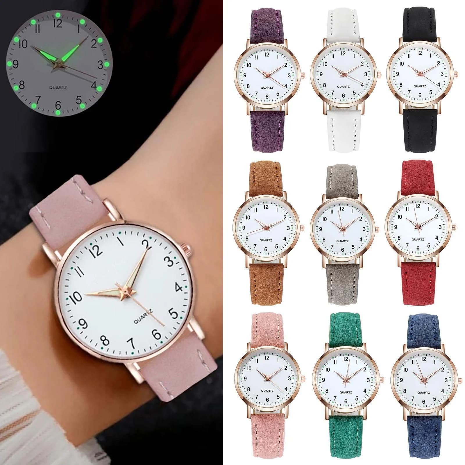 Women's Retro Luminous Diamond Curved Quartz Watch with Leather Strap Women's Wrist Watch with Simple Random Decoration