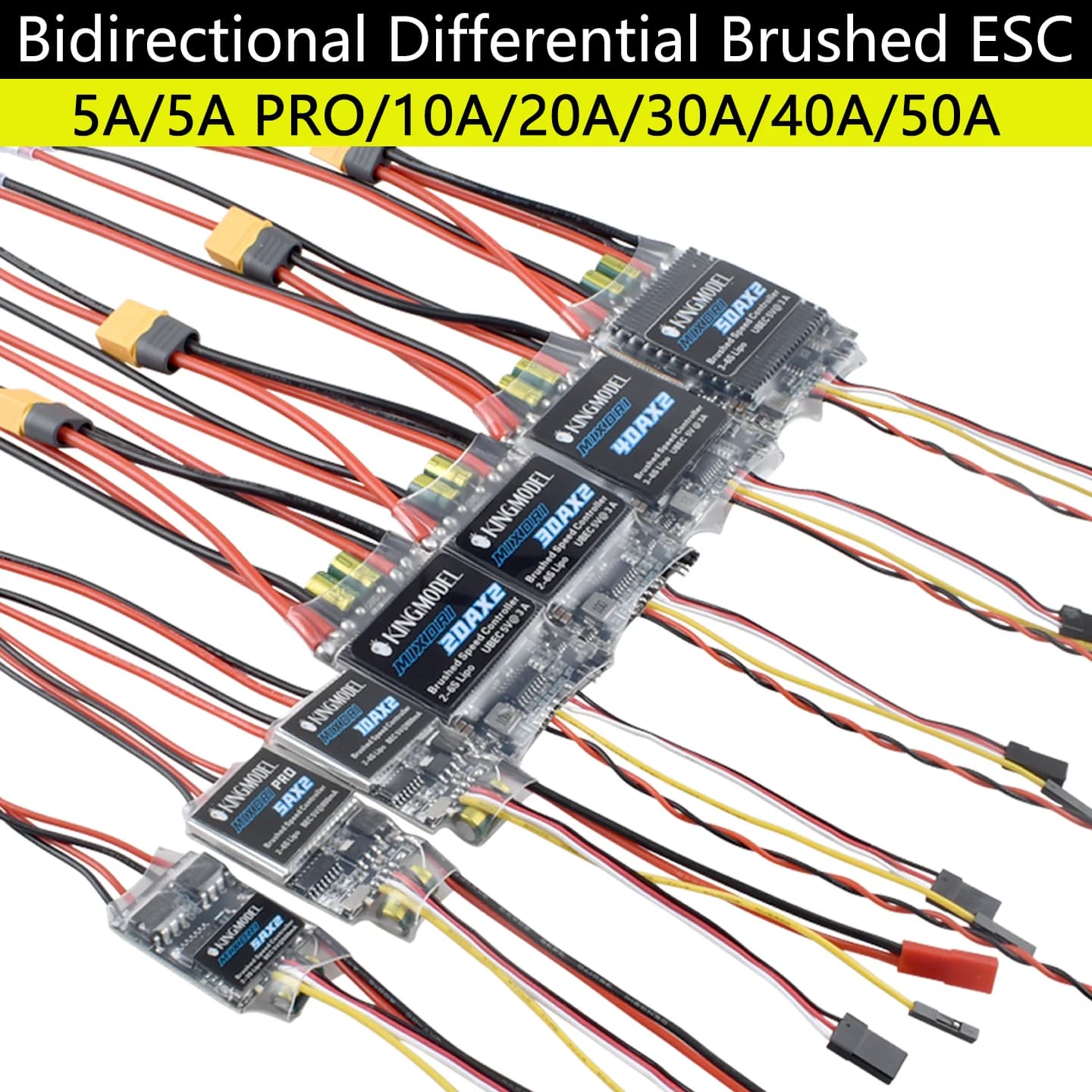 5A/5A PRO/10A/20A/30A/40A/50A/60Ax2 Controllo ESC spazzolato bidirezionale a doppia via per modello RC Barca/serbatoio dal 180 al 795 Motore spazzolato