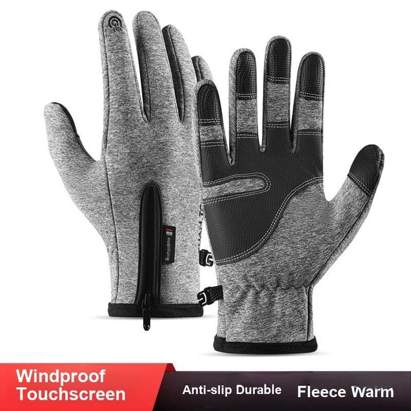 Outdoor Full Finger Gloves Water Resistant Windproof Fleece Lined Touchscreen Zippered for Cycling Skiing Mountaineering Winter