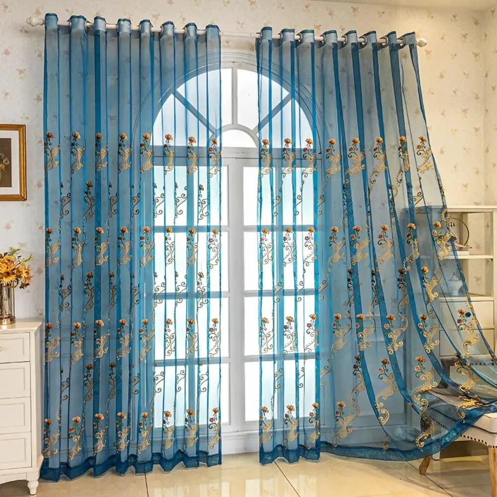 200011 Embroidered Window Screen American Countryside Flower Living Room Bedroom Balcony Dining Room Curtain