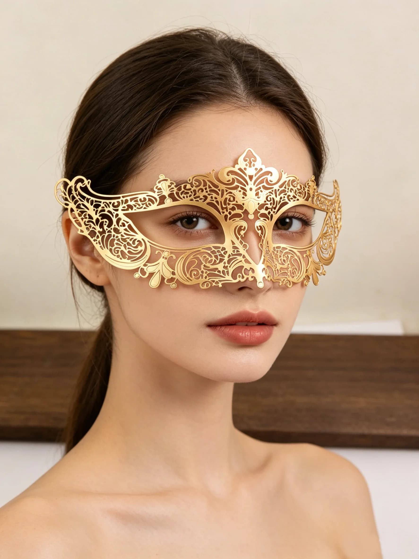 1 pz Maschera in ottone color oro KC con strass, mezza maschera veneziana per uomo e donna, accessorio per feste di Halloween