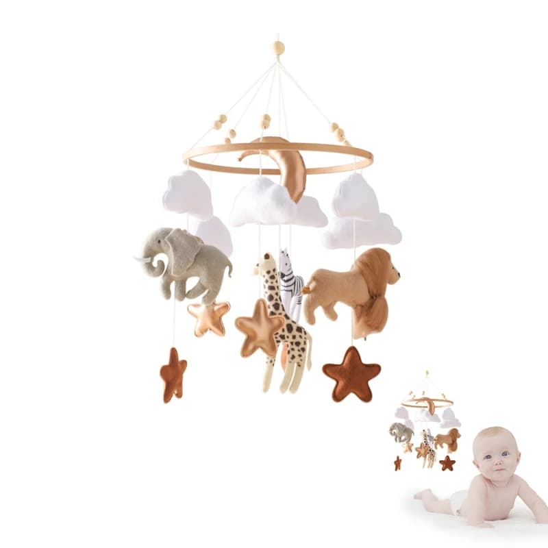 Campanello per lettino mobile per culla Sonagli per bambini in legno Feltro morbido Campana per letto per animali dei cartoni animati Carillon per neonato Staffa per culla giocattolo sospesa Regali per bambini