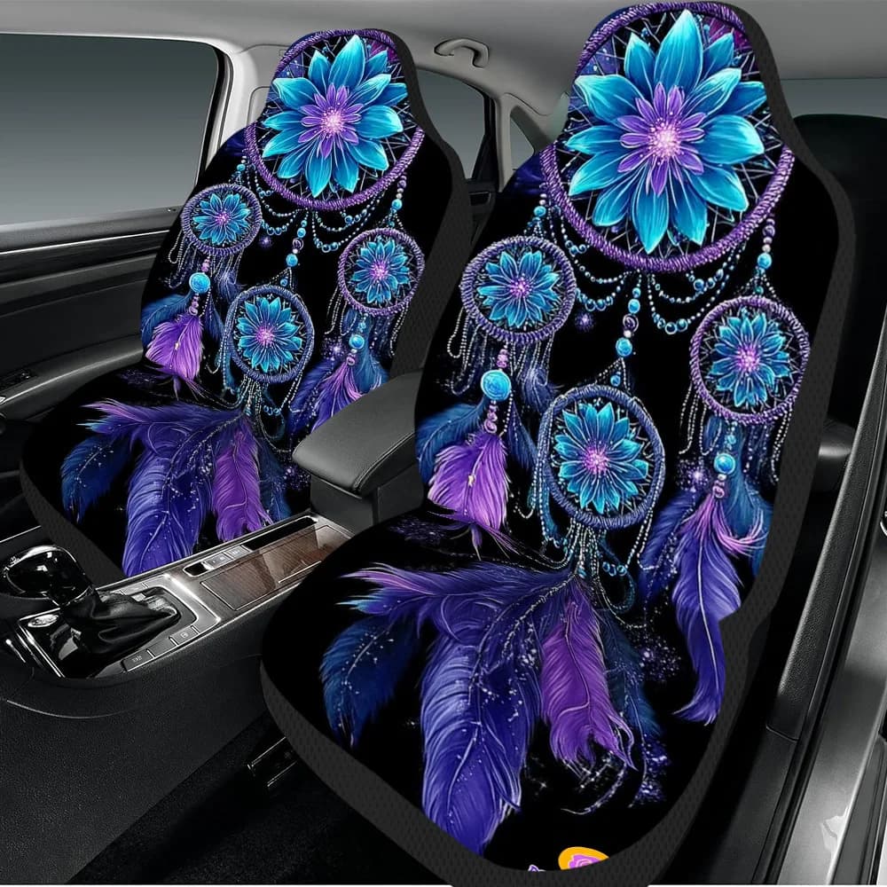 2pcs Dreamcatcher With Colorful Feathers Print Car Seat Covers – Front Seat Protectors For Cars, SUVs & Sedans, Durable, Easy T
