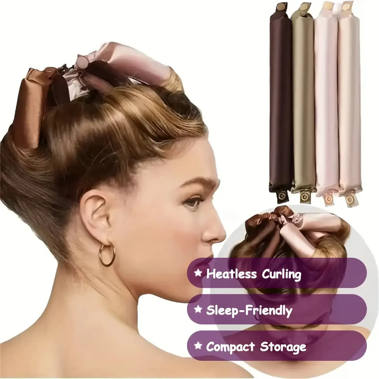Set di arricciacapelli manuali, 4 pezzi/set, arricciacapelli senza calore, strumento per lo styling dei capelli per donne e ragazze, arricciacapelli da notte.