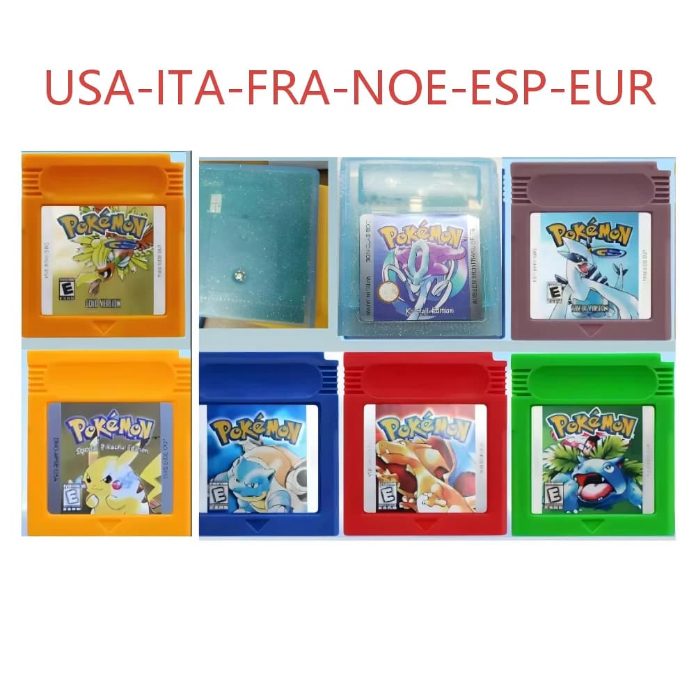 5 Languages Version GBC Pokemon 16-bit Game Video Game Cartridge Console Card Red Blue Crystal Golden Green Silver Yellow