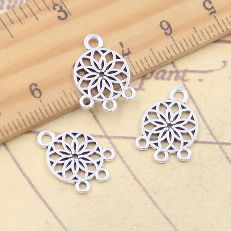 30pcs Charms Native Dream Catcher Chandelier Connector 17x12mm Antique Silver Color Pendants Making DIY Handmade Tibetan Finding