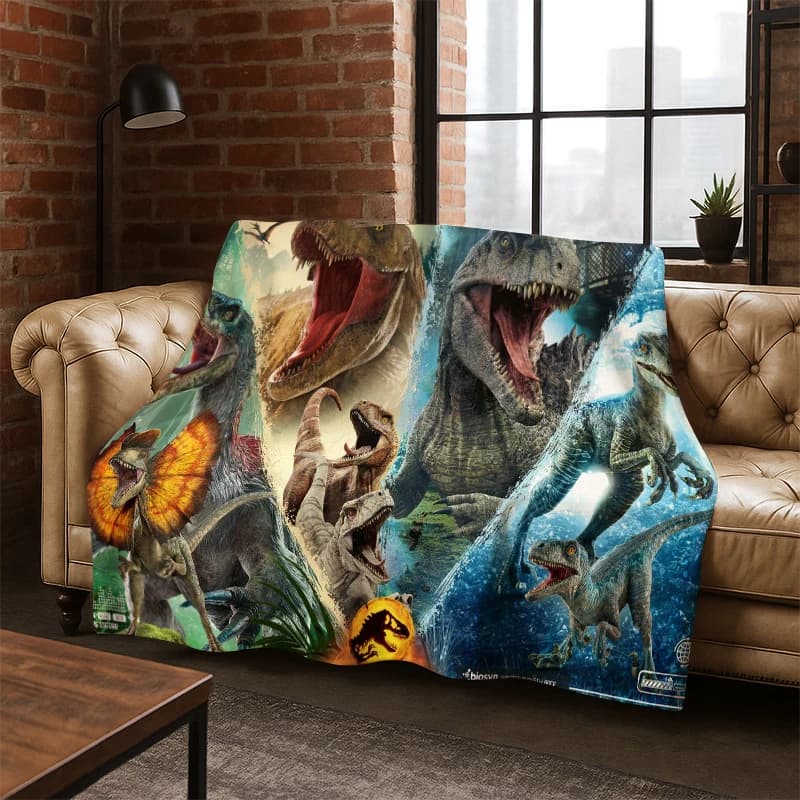 Coperta in Flanella 3D con Dinosauri del Jurassic Park, Morbida e Calda, per Camera da Letto, Soggiorno, Viaggi e Bambini