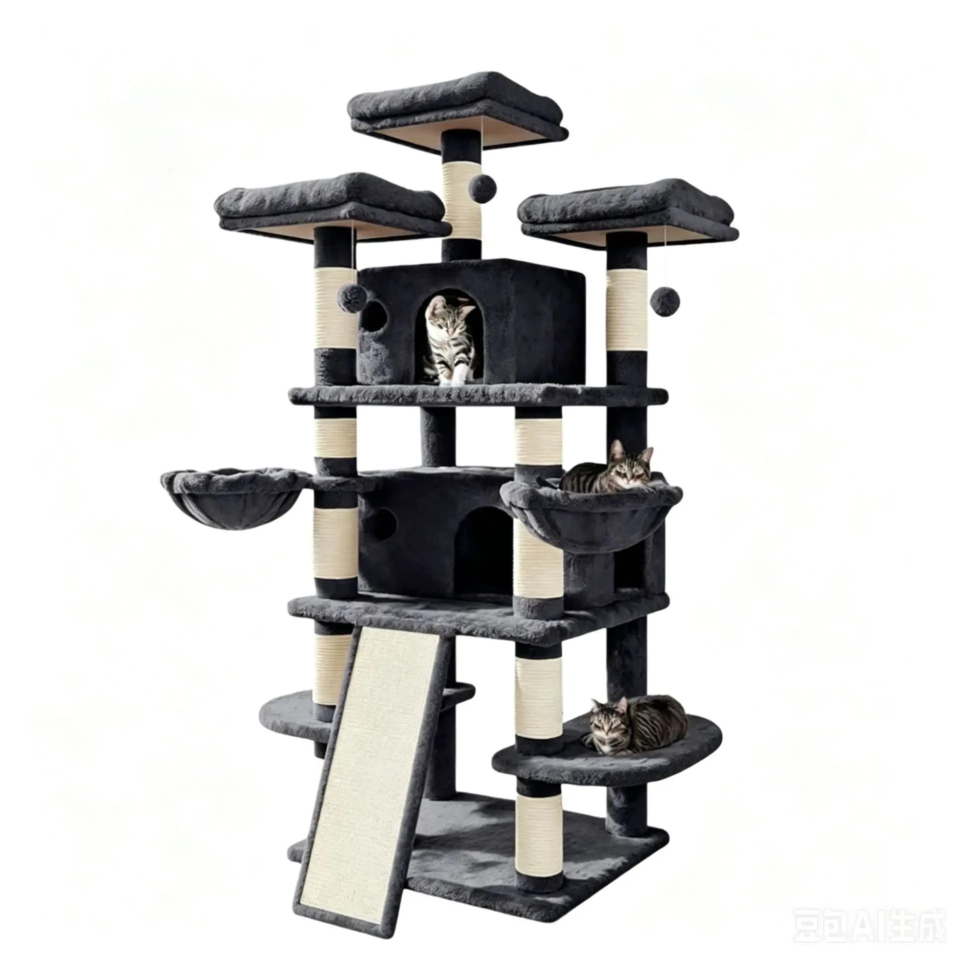 Large Cat Tree, Multi-Level Cat Condo, Space-Saving Climber, Sisal Scratching Post, 1-Piece House, Kitty Villa