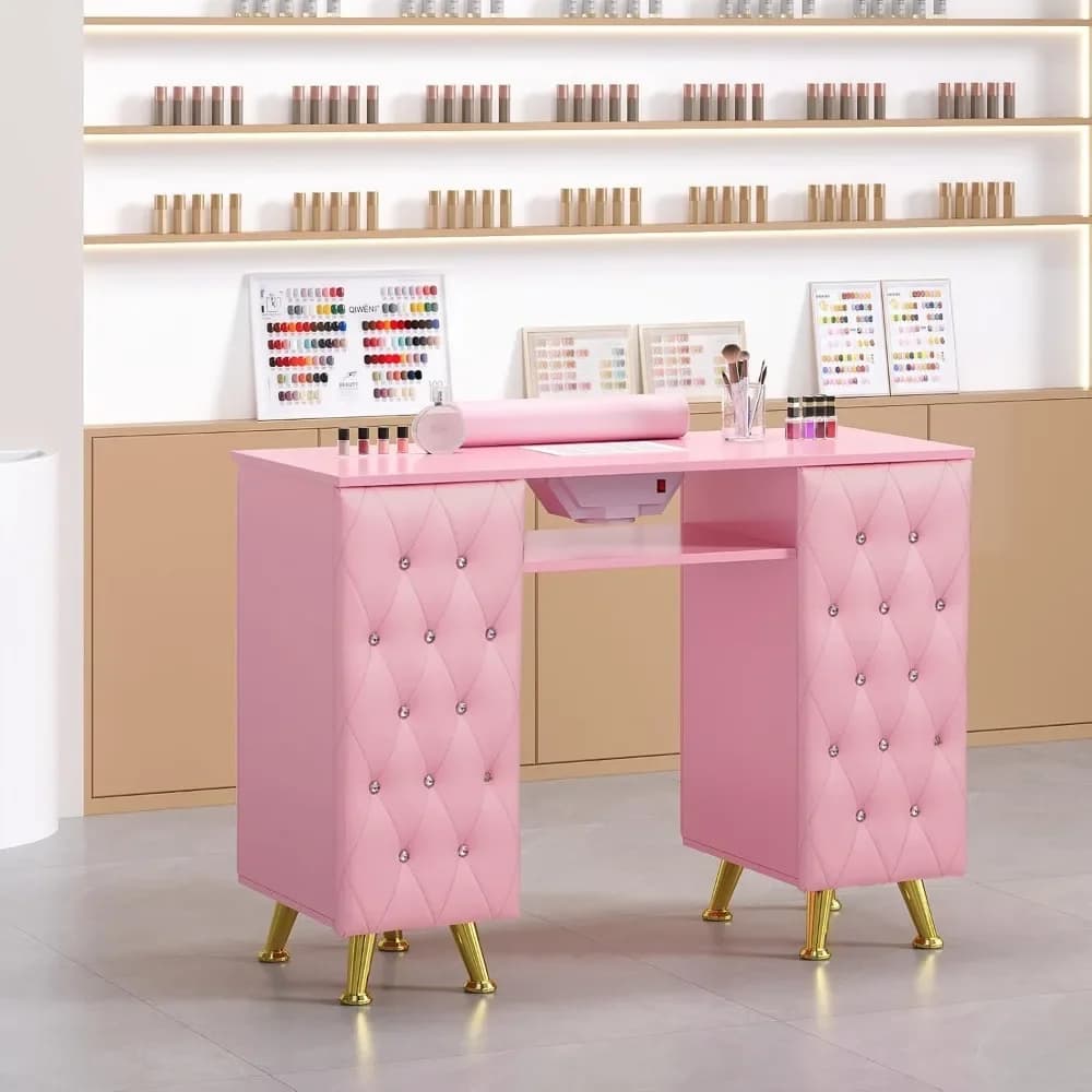 Tavolo per Manicure con Aspiratore, Postazione per Tecnico delle Unghie, Stazione per Unghie con Spazio di Archiviazione, per Salone di Bellezza e Spa