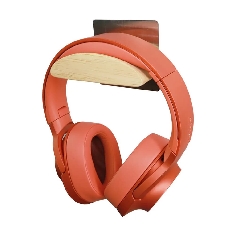Supporto per Cuffie in Acciaio Inossidabile e Legno Massello, Stand Stabile da Parete, Gancio per Auricolari, Organizzatore da Scrivania