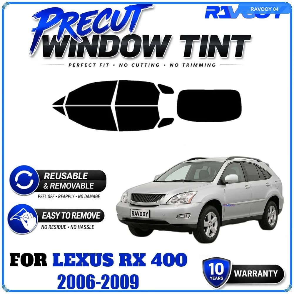 RAVOOY Precut Window Tint, Reusable Removable EPU Film, Custom Fit for Lexus RX 400 2006-2009, UV Heat Protection