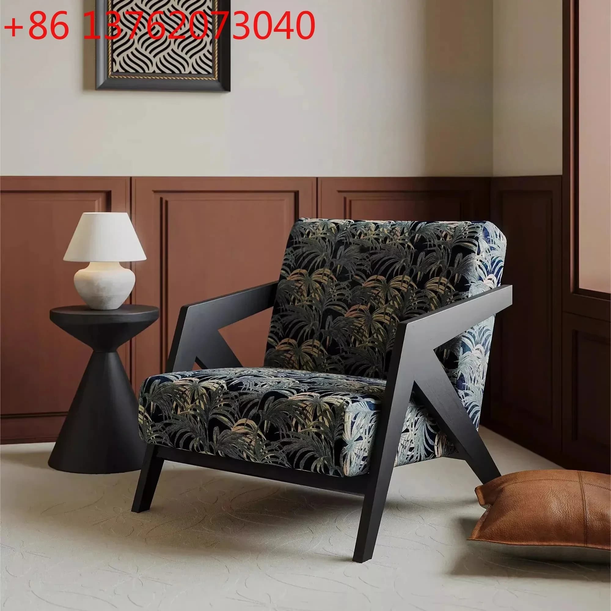 Poltrona in Legno Massello e Tessuto, Sedia Casual Moderna e Semplice per Soggiorno, Balcone, Poltrona Reclinabile Lazy Arrow