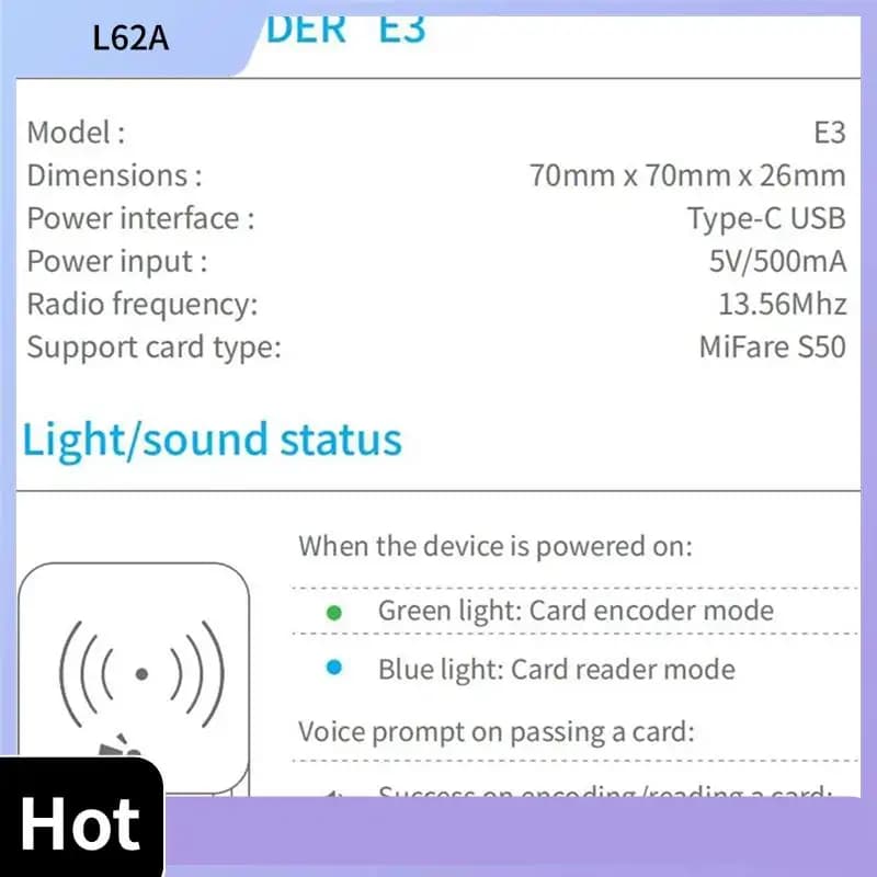 L62A 2X TTLOCK Smart Card Encoder NFC 13.56M M1 Lettore di schede IC Chip RFID per TT Hotel TT Sistema di noleggio Software Hotel