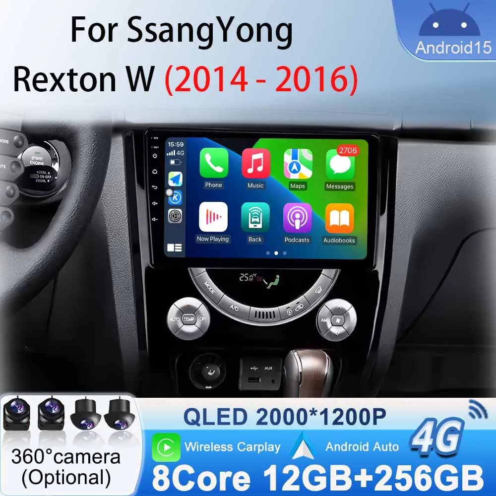 Navigazione GPS Android Auto per SsangYong Rexton W 2014 - 2016 Android 15 Autoradio Stereo Lettore Multimediale BT Wireless Carplay
