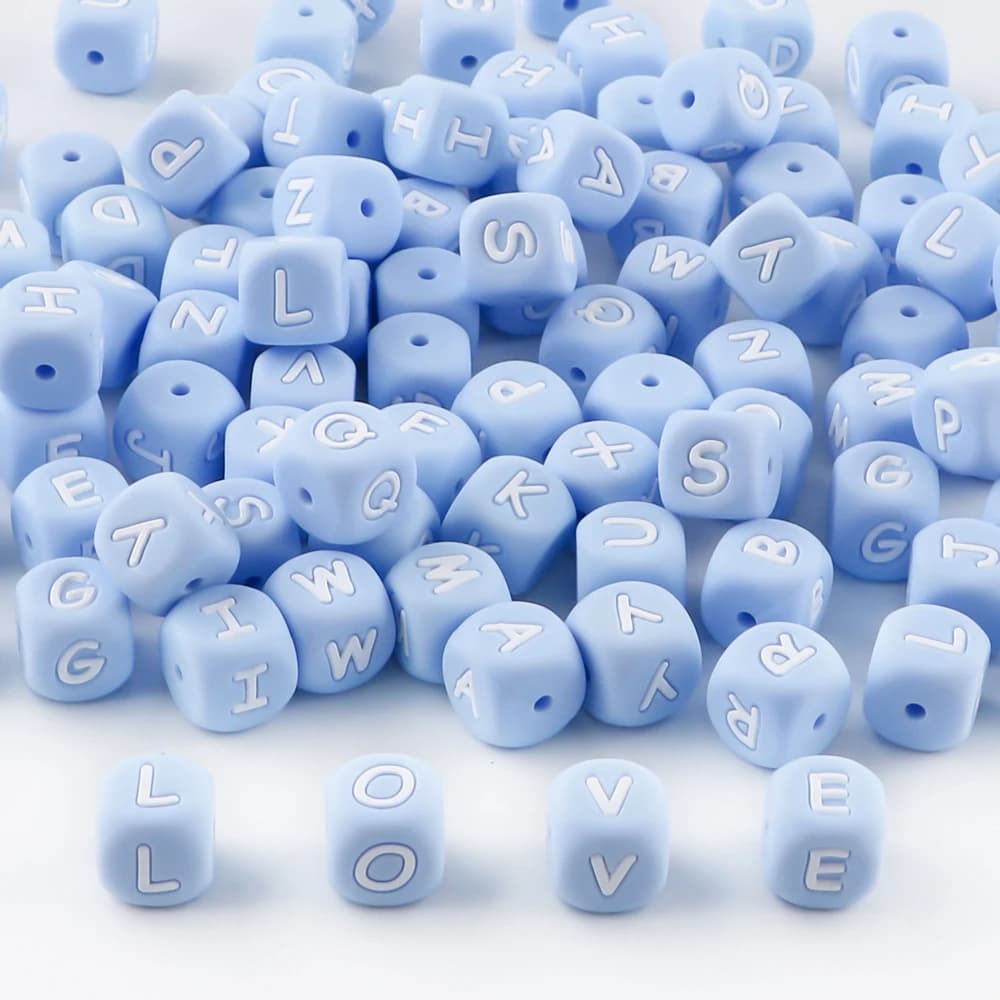 20 pz/lotto 12mm Quadrato Blu Lettera di Silicone Perline Per La Produzione di Gioielli FAI DA TE Collana Del Braccialetto Portachiavi Penna Ecc Accessori Fatti A Mano