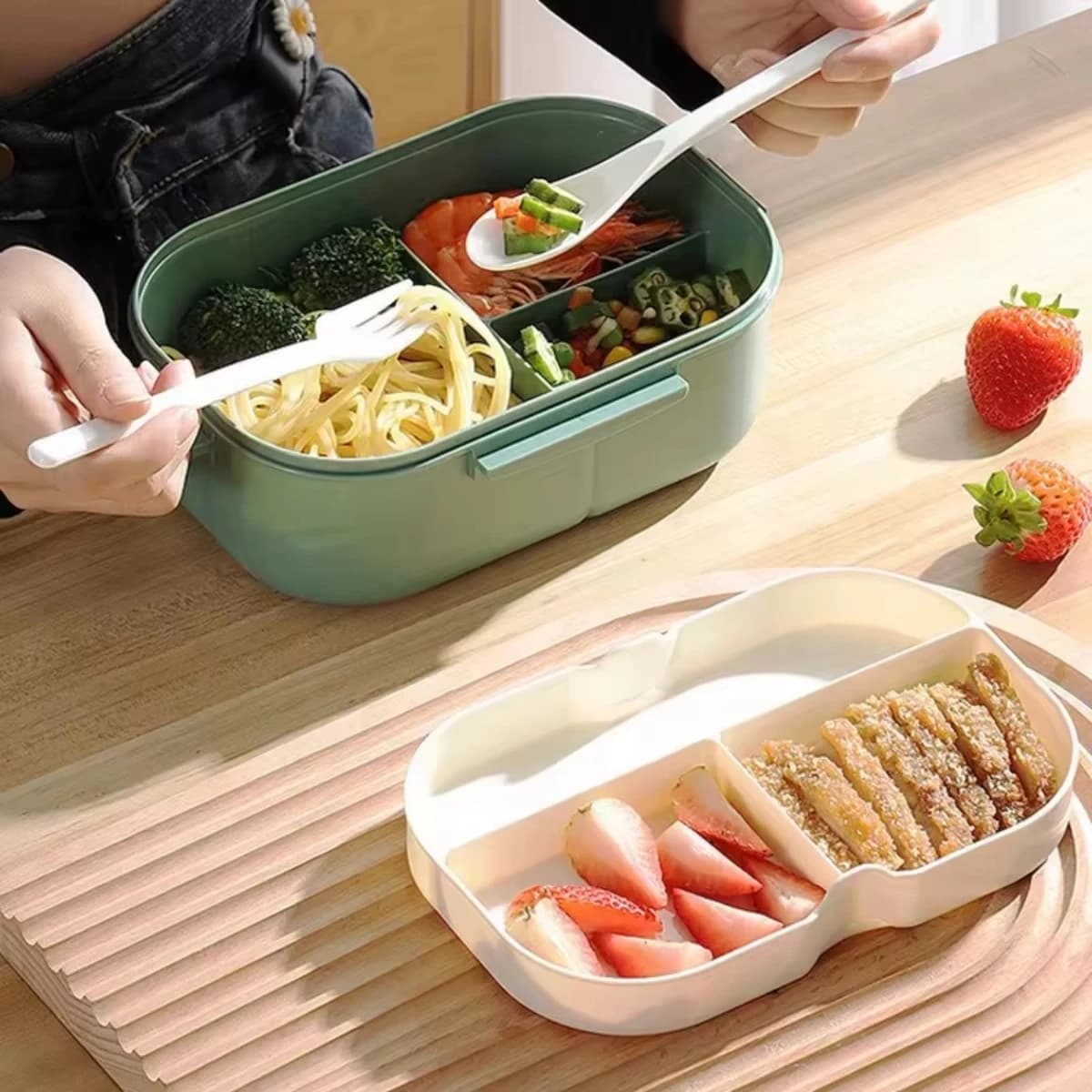 Forniture da cucina: scatola per alimenti per frutta portatile monostrato e doppio strato, scatola per il pranzo con forchetta cucchiaio e scatola per la conservazione del cucchiaio