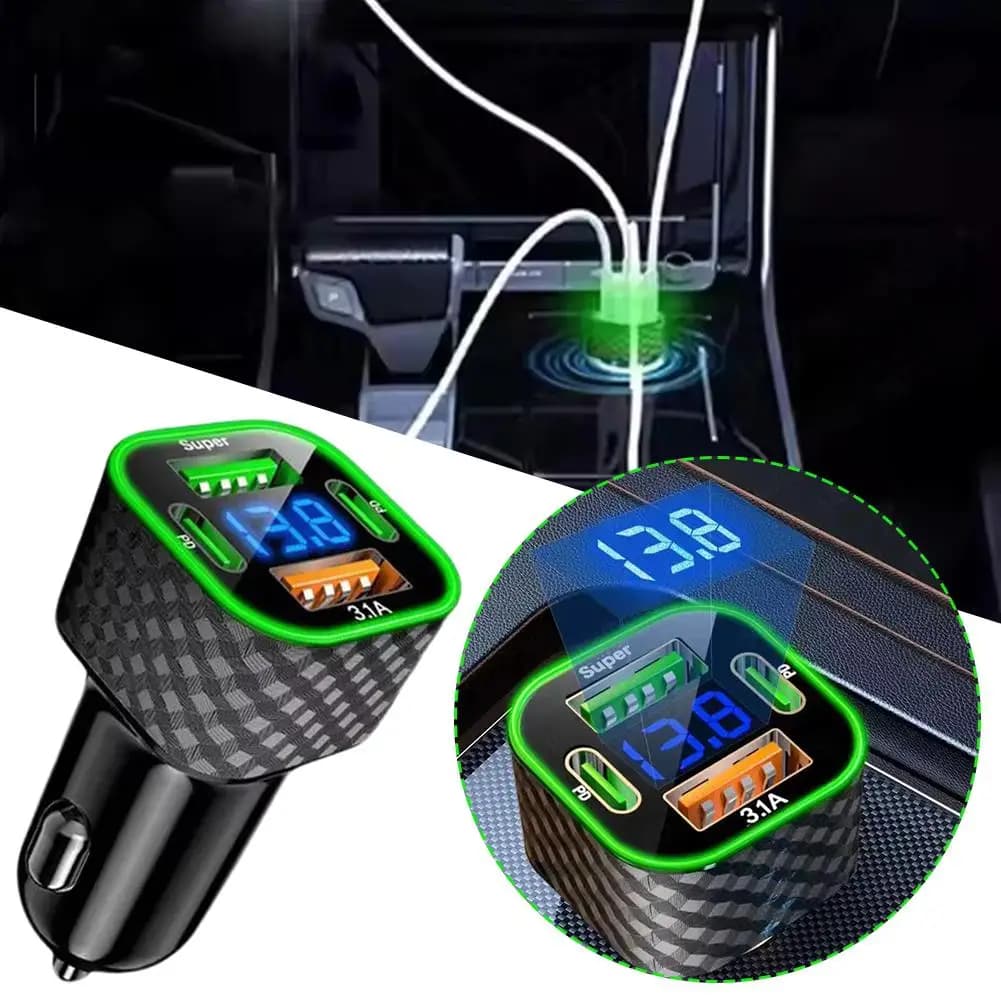 Caricabatteria per auto Supporto da 380 W Ricarica super veloce per auto multi-porta con display digitale per veicolo Adattatore per telefono cellulare per auto
