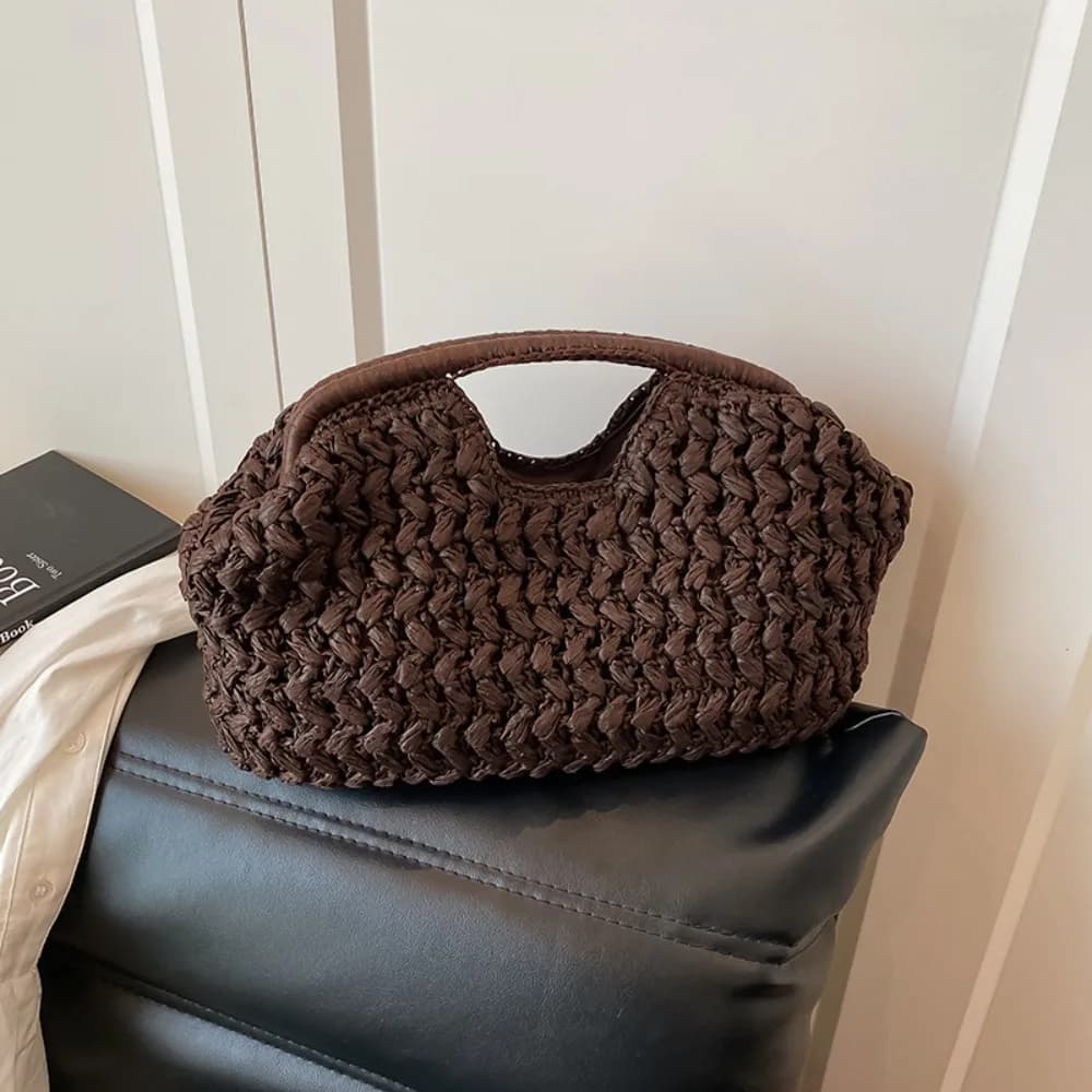Borsa in tessuto fatto a mano per Bolsos Mujer Estate 2025 Nuova trama di fascia alta Rummikub ed elegante borsa da donna per le vacanze al mare