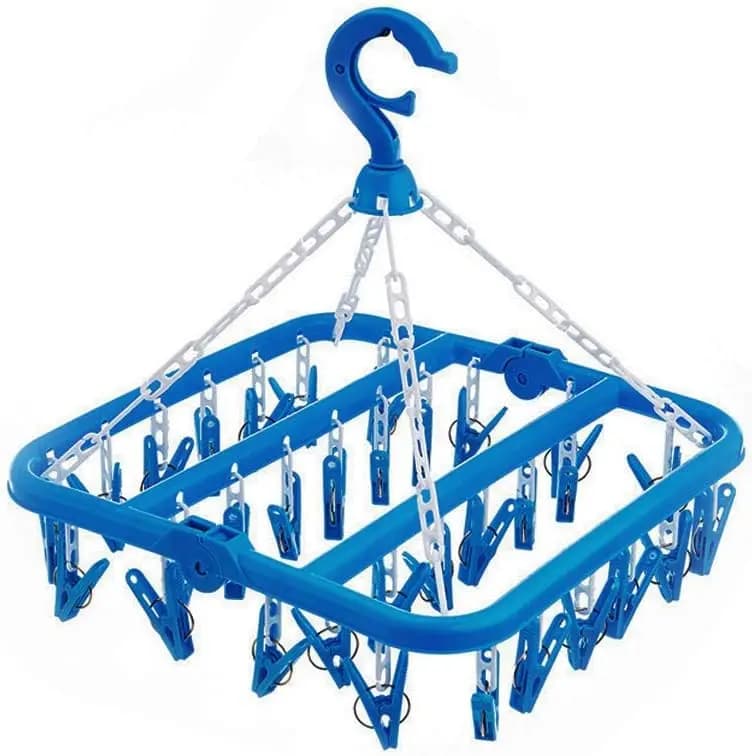 Stendibiancheria con 32 Clip, Stendino Pieghevole per Biancheria Intima, Calzini e Capi Delicati, Blu