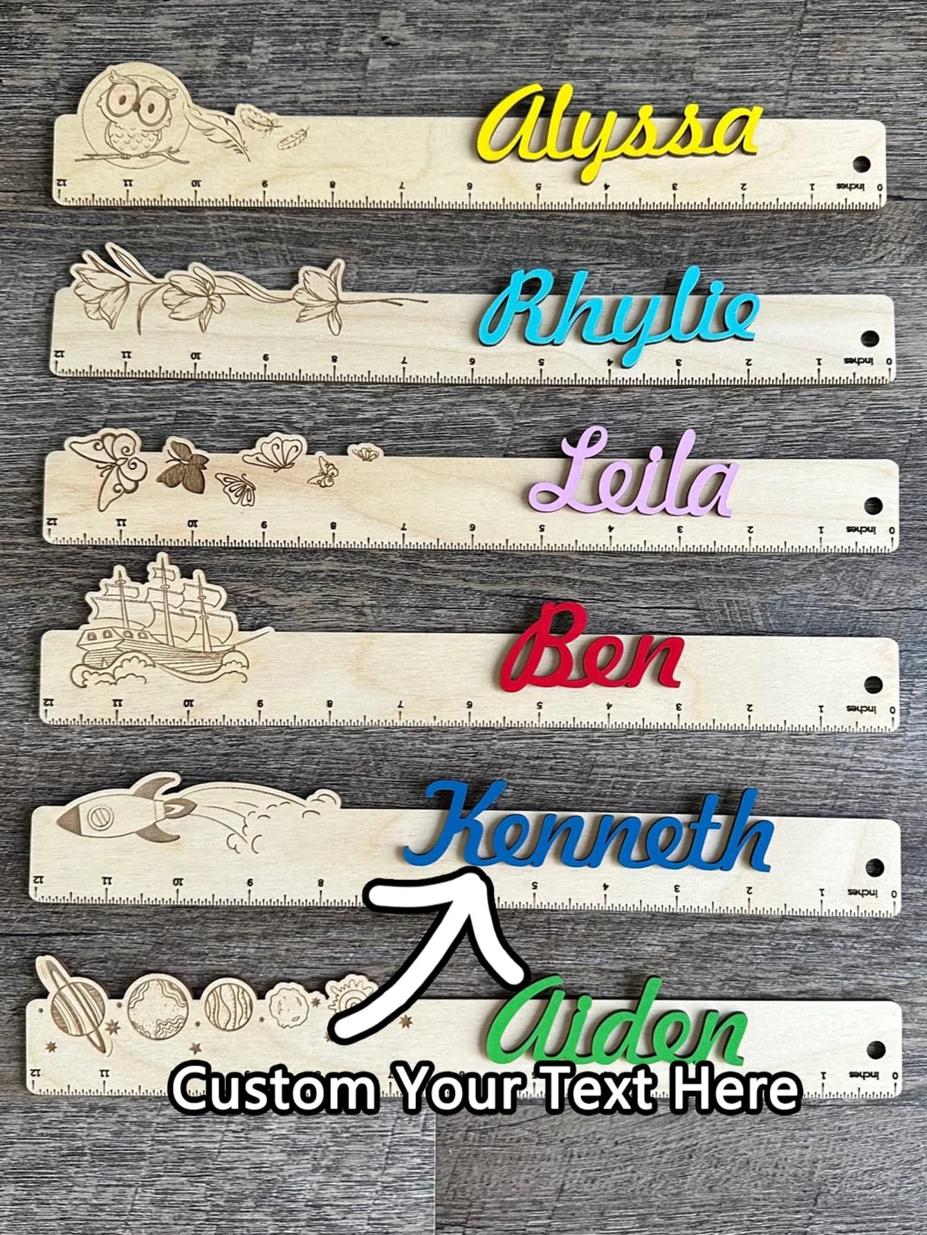 1PC Custom Wooden Ribbon - Colorful Name Engraved Laser Customized Models and cute Unique Gifts for Teenagers