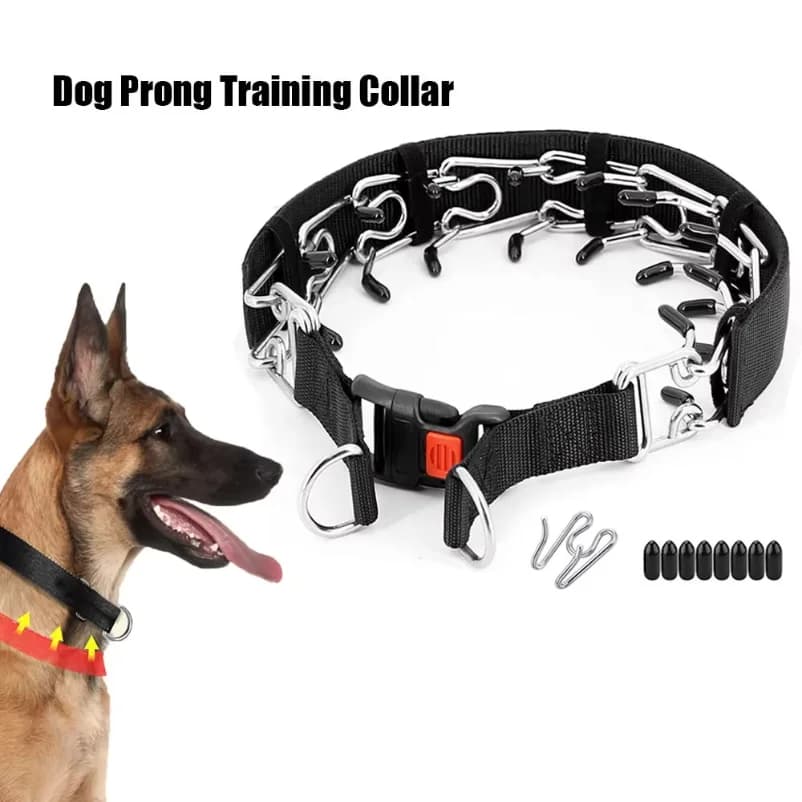 Dog Prong Training Collar with Quick Release Buckle, Adjustable Stainless Steel Pinch Collar for Dogs, Nylon Protective Sleeve,