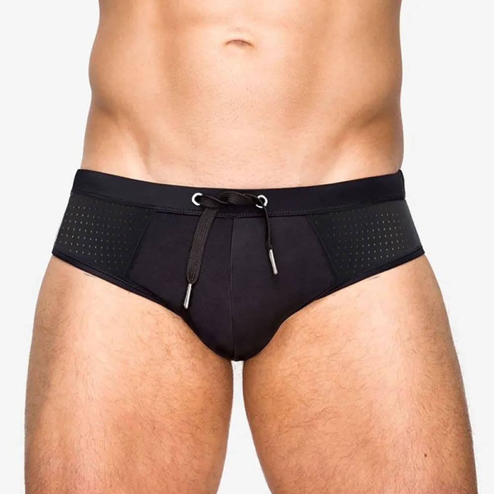Slip da bagno in rete di Nylon da uomo costumi da bagno pantaloni da spiaggia costume da bagno da surf costume da bagno Splicing fori circolari boxer mare uomo