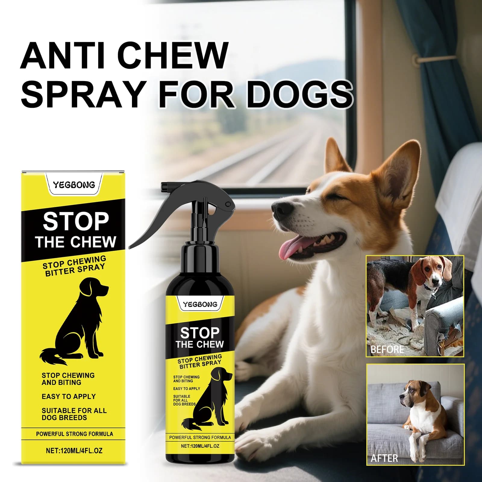 Spray anti-masticare per cani 120 ml Aiuto per l'addestramento per disturbi, morsi, graffi, deterrente sicuro per fili e credenze di mobili