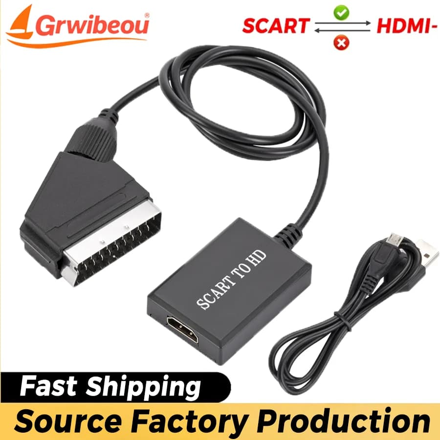 Converter compatible with SCART to HDMI Video audio adapter for HD TV DVD HDTV Sky Box STB Plug and Play Cable DC Plug and Play