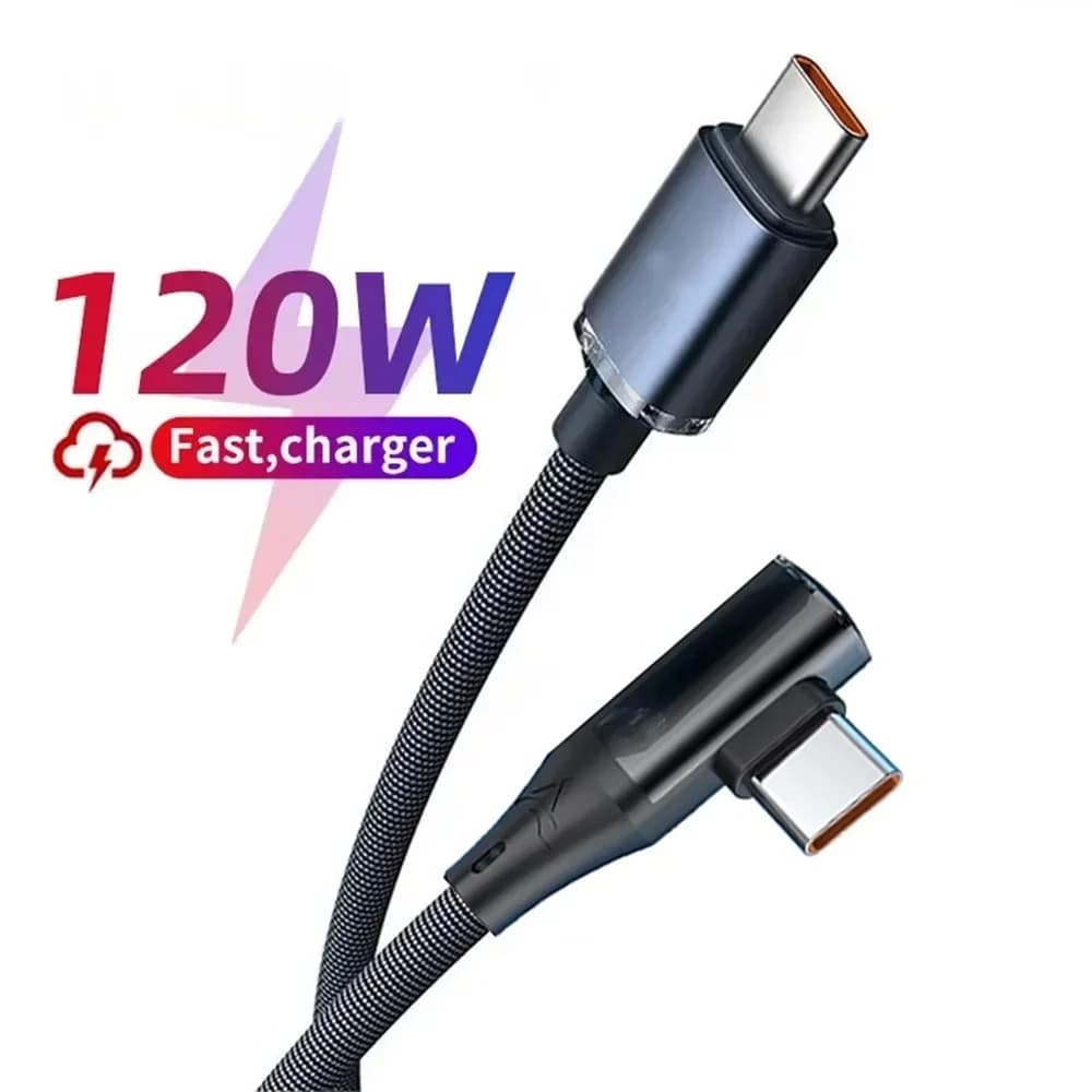 Cavo di Ricarica Rapida USB C a Tipo C 120W 6A, Angolo 90 Gradi, Ricarica Veloce 3.0, Cavo Dati per iPhone 16, Xiaomi, Oneplus, Huawei