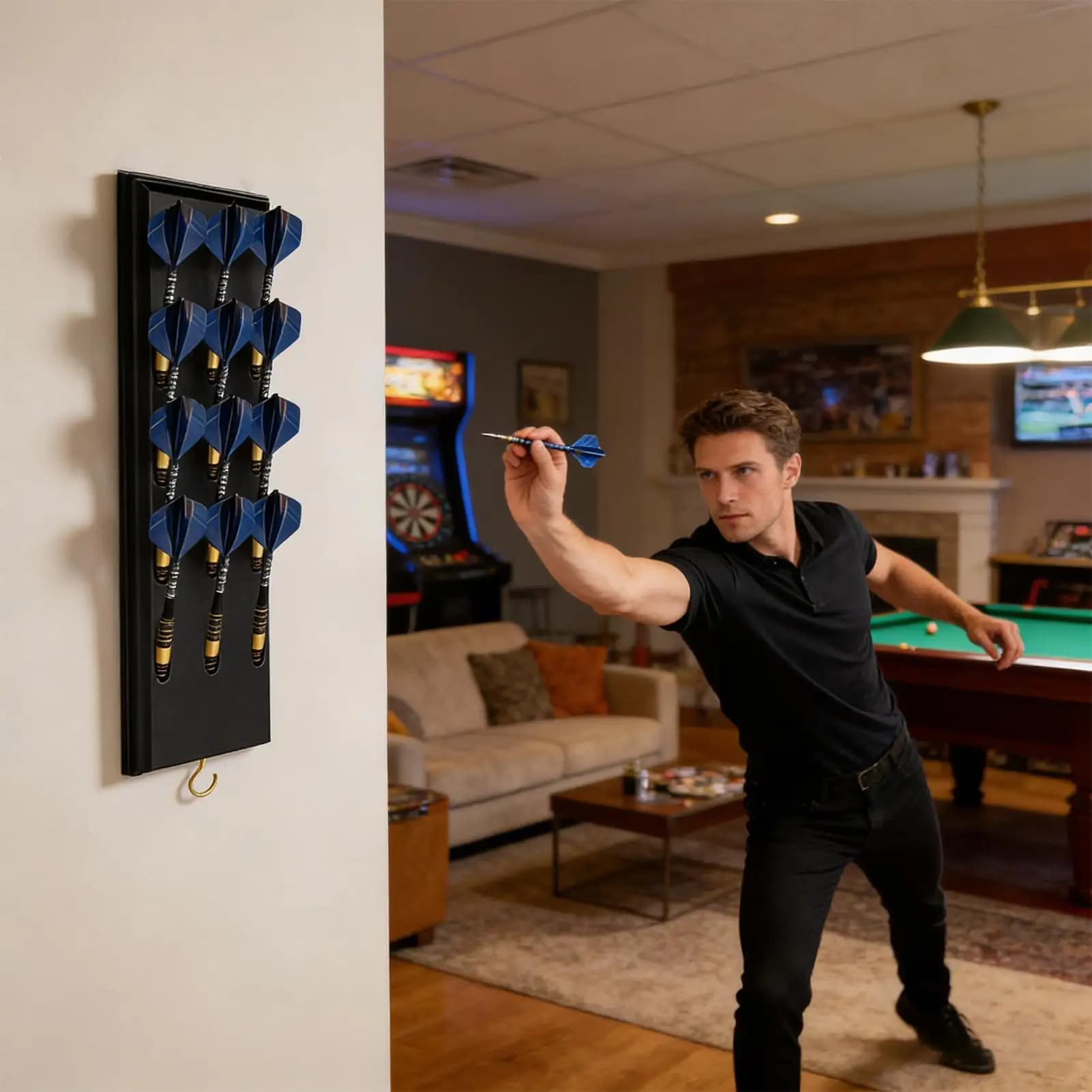 Porta Freccette in Legno Salvaspazio, Espositore e Supporto per Freccette con Punta in Acciaio per Club, Bar, Sala Giochi, Soggiorno, Camera da Letto